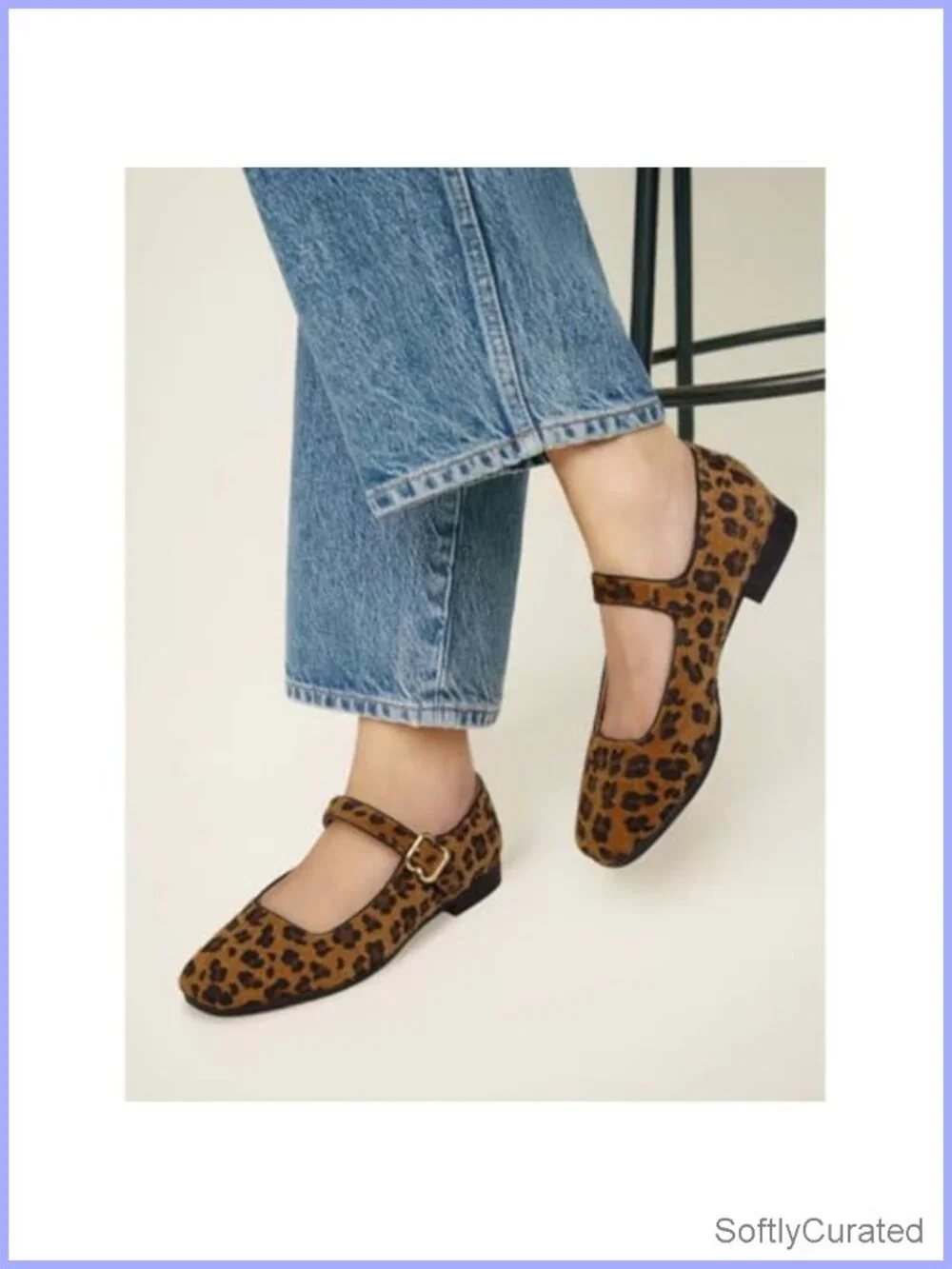 Women's Mesh Ballet Flats Square Toe Mary Jane Buckle Strap Suede Casual